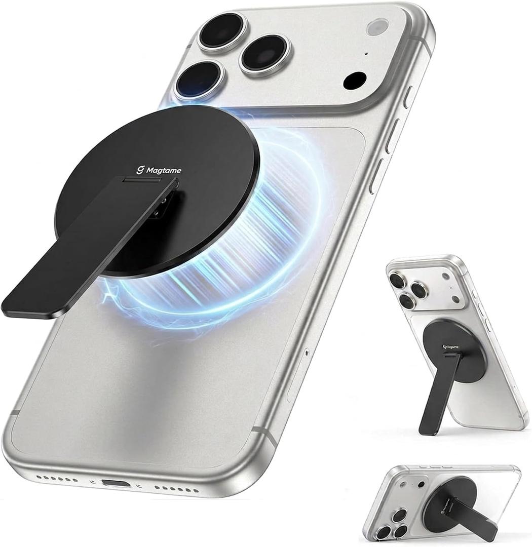 Magtame Magnetic Phone Stand Grip for Magsafe, Utral-Thin Snap-on Kickstand with Strong Magnetic Holder, 140 Adjustable for Hands-Free Travel, Work, Entertainment | Compatible with iPhone17-12, Black