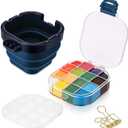 Airtight Acrylic Paint Palette with Lid 16 Well Storage Box Tray Paint Storage Container Saver with Fixing Clips Collapsible Brush Basin for Gouache Acrylic Watercolor and Oil Art Supplies(Blue)