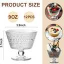 9oz Glass Ice Cream Bowls, Vintage Footed Sundae Cups,Glass Dessert for Dessert, Sundae, Ice Cream,Pudding, Jelly, Fruit, Snack, Cocktail, Condiment, Trifle (12)