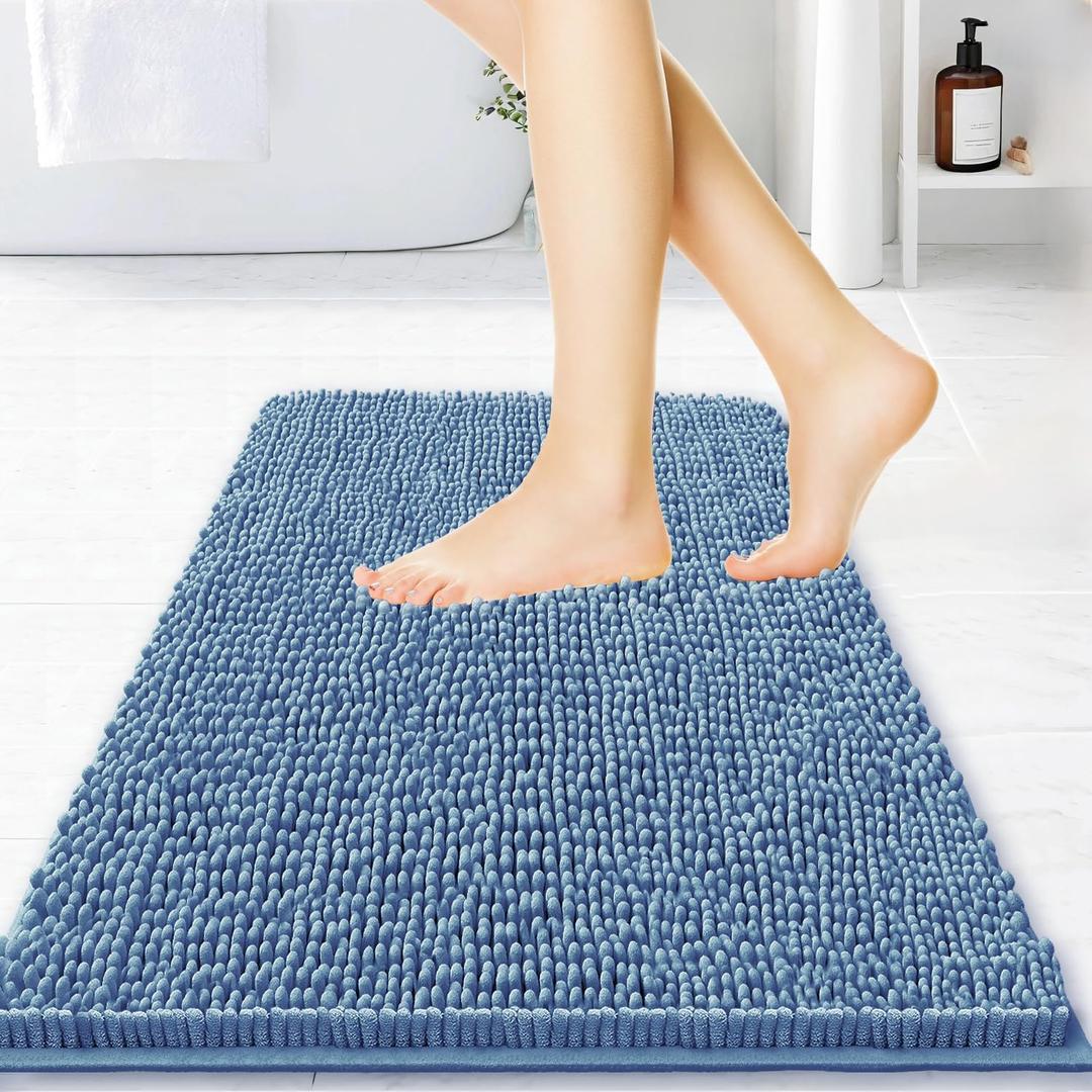 BOANKODU Bathroom Rugs 15x23, Extra Soft Absorbent Chenille Bath Rugs, PVC Backing Quick Dry, Machine Washable Bath Mats for Bathroom Floor, Tub and Shower, Home Decor Accessories, Fog Blue