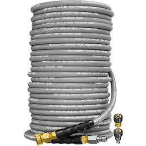 3/8" 4800PSI Pressure Washer Hose 200FT with Swivel Quick Connect for Cold/Hot Water Max 248F, Kink Resistant Steel Wire Braided, Wear Resistant Power Washer Hose with M22 14mm Adapter (Gray)