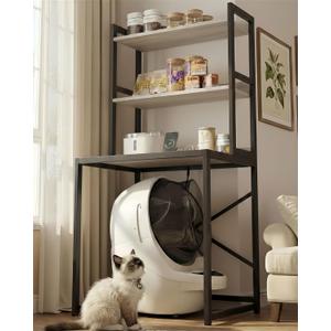 Heybly Litter Box Enclosure, Wooden Cat Litter Storage Shelf Furniture for Self-Cleaning Robot 3 & 4, Large Litter Box Robot with Charging Station for Smart Litter Box Size, Greige HCLB001SG