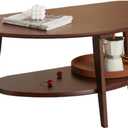 Mid Century Modern Coffee Table with Storage, 2 Tier Oval Round Coffee Tables for Living Room, FSC Certifiled 100% Solid Bamboo Wood Center Table, Upgraded Edition (Walnut Finish), 40.5"D x 22.1"W x 18"H