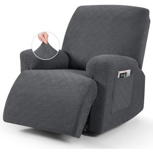 VANSOFY Oversized Recliner Chair Cover, 4-Pieces Stretch Recliner Covers for Recliner Chair Soft Reclining Chair Slipcover Jacquard Pattern Furniture Protector for Dogs Cats(Charcoal Gray) (1 Seater--X Large)