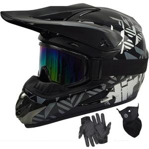 SanQing Youth Dirt Bike Helmets DOT Approved Fashion Kids Motocross, ATV, Off-Road, Four Wheelers, Moutain Bike Motorcycle Helmets (Goggles Gloves Faceshield) (X-Large, Grey)