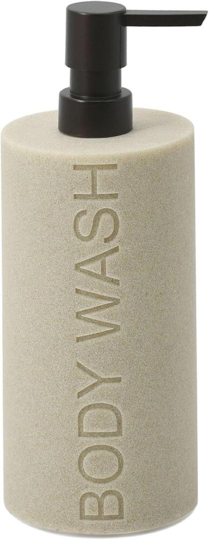 Resin Tan Sandstone Body Wash Engraved Bottle Refillable Pump Dispenser, Durable Waterproof Resin Construction for Bath, Shower - Tan Sandstone, ORB Pump