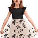 Arshiner Toddler Tutu Dress Little Girls Fluffy Summer Dresses Casual Party Tulle Sundress for Kids  (5-6 Years, Black+flower)