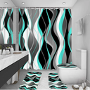 4Pcs Turquoise Shower Curtain Sets with Non-Slip Rugs, Toilet Lid Cover and Bath Mat, Black and Gray Bathroom Decor Set Accessories Fabric Waterproof Shower Curtains with 12 Hooks, 72 x 72 Inch