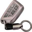 LIANGYM for Cadillac Key Fob Cover with Keychain TPU Key Case Accessories Compatible with 2020-2025 CT4 CT5 Escalade ESV Lyriq (Grey)