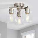 Brushed Nickel Ceiling Light Fixture, Modern Semi Flush Mount Ceiling Light with Clear Glass Shades, Small Kitchen Light Fixtures for Hallway Foyer Entryway Bedroom, 3 Light, 11.8 inch