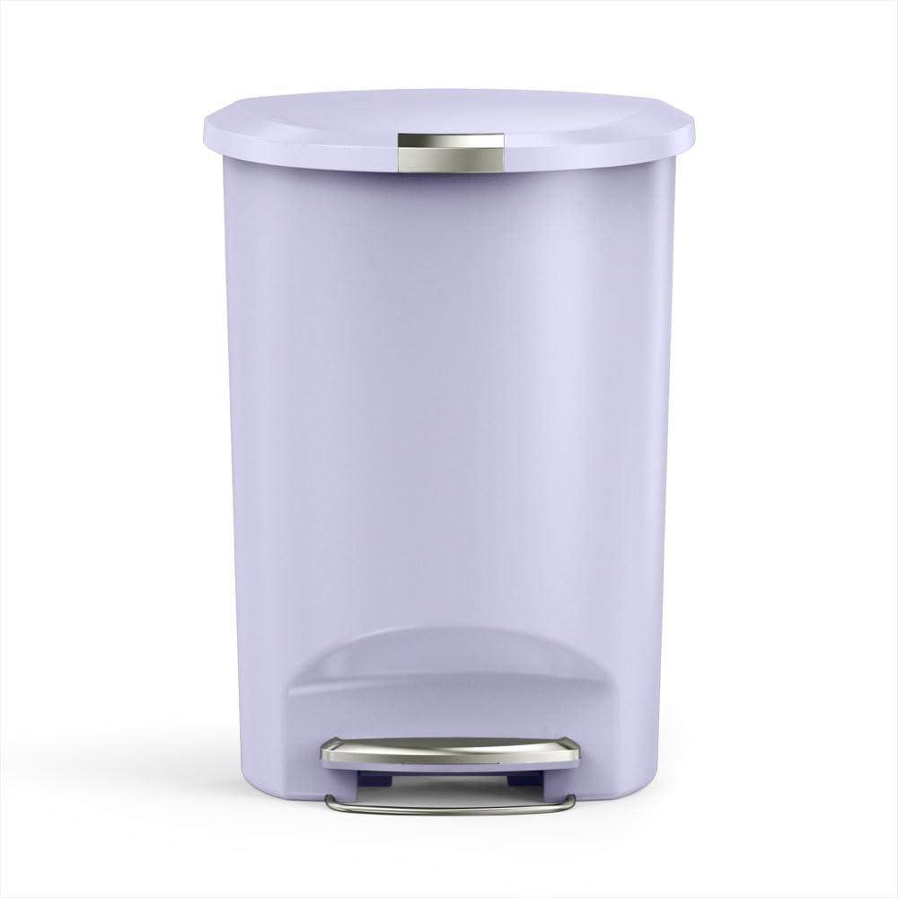 simplehuman Semi-Round Step Can, 50L / 13 Gallon Kitchen Trash Can, Studio Edition, Pet-Proof Slide Lock, 150,000-Step Pedal, Lid Shox® Silent Close, Lilac Plastic