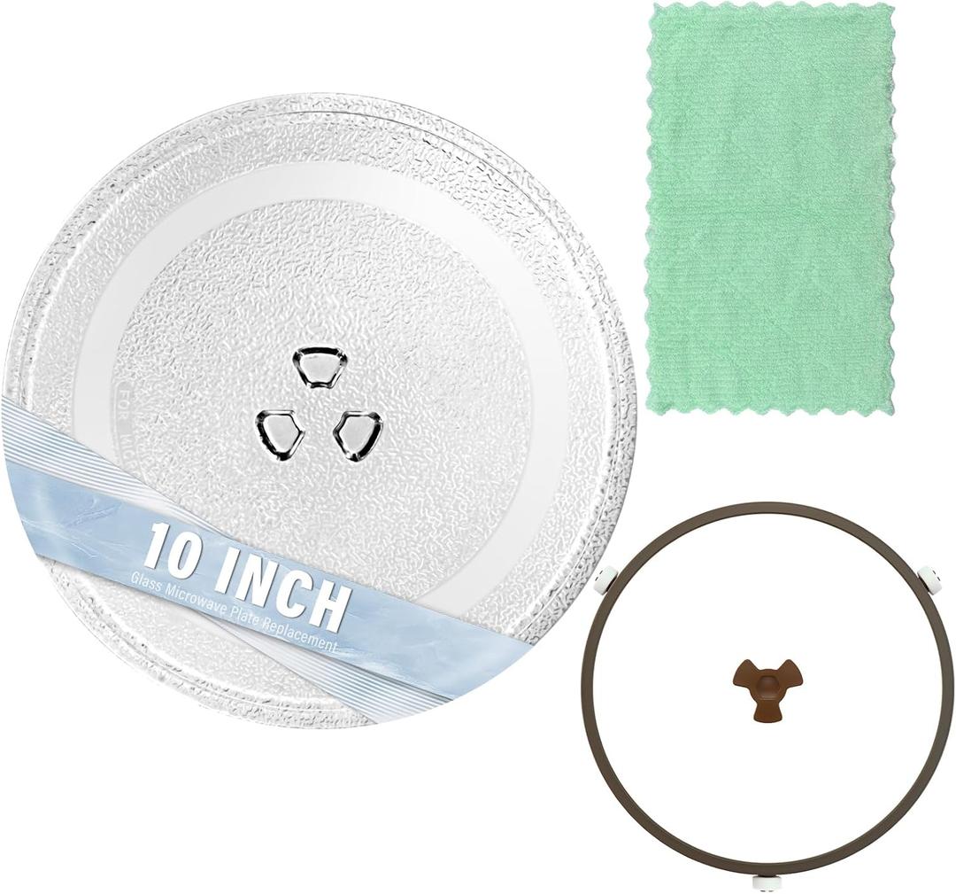 LUBIYACK 10" Glass Microwave Plate Replacement for W10337247 W11367904 Microwave Turntable Tray Oven Rotating Dish Tray with Y shaped design for Better Reheating and Even Heat Distribution