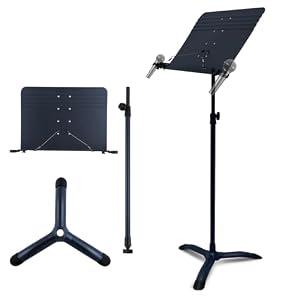 RANMING Music Stand Heavy Duty Music Stand Dual-Use Folding Sheet Music Stand Adjustable Music Note Stand with Microphone Holder Conductor's Sheet Music Stand for Violin,Orchestra (Black Blue)