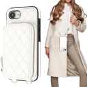 Bocasal Crossbody Wallet Case for iPhone 16e, RFID Blocking PU Leather Zipper Handbag Purse Flip Cover, Kickstand Folio Case with Card Slots Holder Wrist Strap Lanyard 6.1 Inch 5G (White)