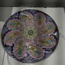 Arbuxzuy 12 Inch Small Outdoor Side Table with Purple Flower, Glass Mosaic Patio Table Indoor, Round Plant Coffee Table for Living Room, Balcony, Garden