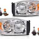 G-PLUS Headlights w/Bulbs Pair Compatible with Dodge Ram 1500 2006-2008/Fit Dodge Ram 2500 3500 2006-2009 68003125AD, 68003124AD, CH2502180, CH2503180 Clear Lens Chrome Housing Amber Reflector ([Chrome] 2006-2008 Ram)