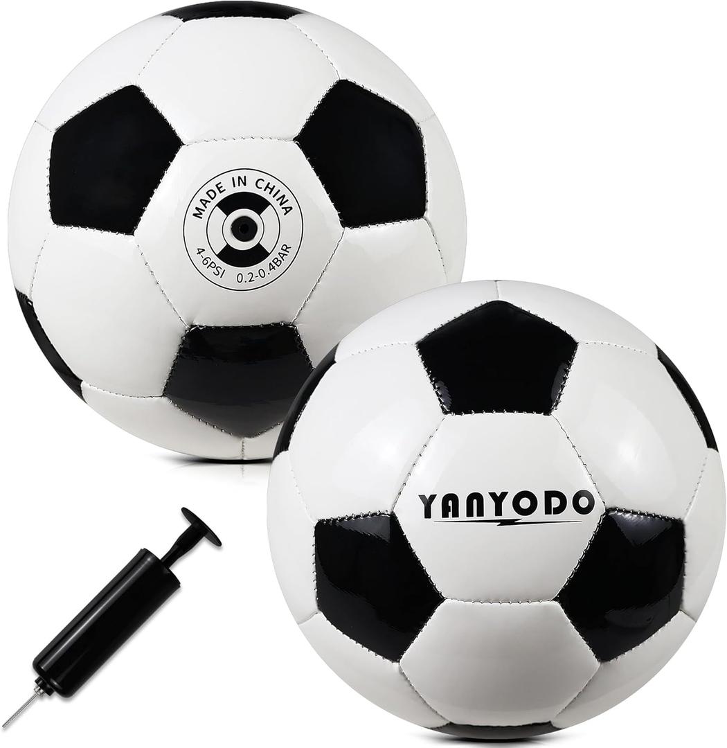 Durable 6" Mini Size 2 Training Soccer Ball Soft Sports Toy Ball for Toddlers, Kids Gift Black-White 2Pcs with 1 Plastics Pump
