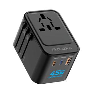 decqle Universal Travel Adapter, International Travel Plug Adapter with 2 USBC(GaN 45W) ＆ 1 USBA Ports, All in One Portable Adaptor, for USA, UK, EU, AU ＆ 224+ Countries (Black) US