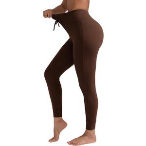 Women's Drawstring Tie Daily Leggings High Waist Workout Yoga Pants Ultra Soft Gusseted Crotch (X-Large, Brown)