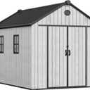 YITAHOME 8x12 FT Outdoor Storage Shed with Floor, Waterproof Extra Thick Plastic Garden Shed with Lockable Doors, 2 Vision Windows Vents, 16mm Heavy Duty Tool Shed for Bikes, Patio or Backyard, Gray