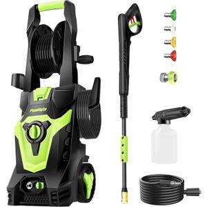 PowRyte Electric Pressure Washer with Hose Reel, Foam Cannon, 4 Different Pressure Tips, Power Washer,3800 PSI 2.4 GPM
