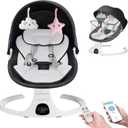 Electric Baby Swings for Infants to Toddler Baby Swing with 5-Speed 3-Seat Positions 5-Point Carabiner,with Bluetooth Music 10-Preset Melodies (Black White)