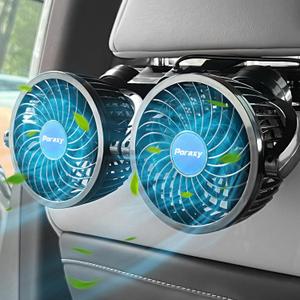 Poraxy Car Fan, Dual Head Car Fans for Backseat for Kids, Headrest 360 Degree Rotatable Back Seat Stepless Speed Vehicles Rear Seat 12V Cooling Air Fan for Sedan SUV RV