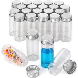 24Pcs 30ml/1oz Empty Tiny Jars Small Lab Sample Vials with Lids, Refillable Mini Glass Bottles with Silver Aluminum Screw Caps for DIY Crafts Essential Oils Storage Wedding Decoration