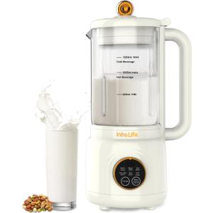 IntreLife 40 oz Nut Milk Maker Machine with 18700 RPM High Speed, 8 in 1 Soy Milk Maker with Nut Milk Bag, Plant Based Milk Maker for Almond, Oat, with Delay Start/Keep Warm/Self Cleaning, White