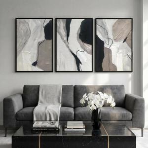 3D Textured Abstract Boho Wall Art for Living Room, Hand Painted Modern Oil Painting for Office, 3 Pcs Framed Minimalist Abstract Wall Decor for Hallway Bedroom Home Decor 1624 Inch
