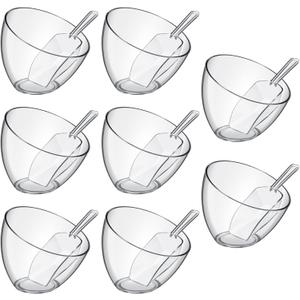 Hoolerry 16 Pcs Serving Bowls Kit Include Clear Plastic Bowls for Parties and Popcorn Measuring Scoops Acrylic Plastic Kitchen Angled Candy Scoops for Office Canister Salad Cooking (25 oz)
