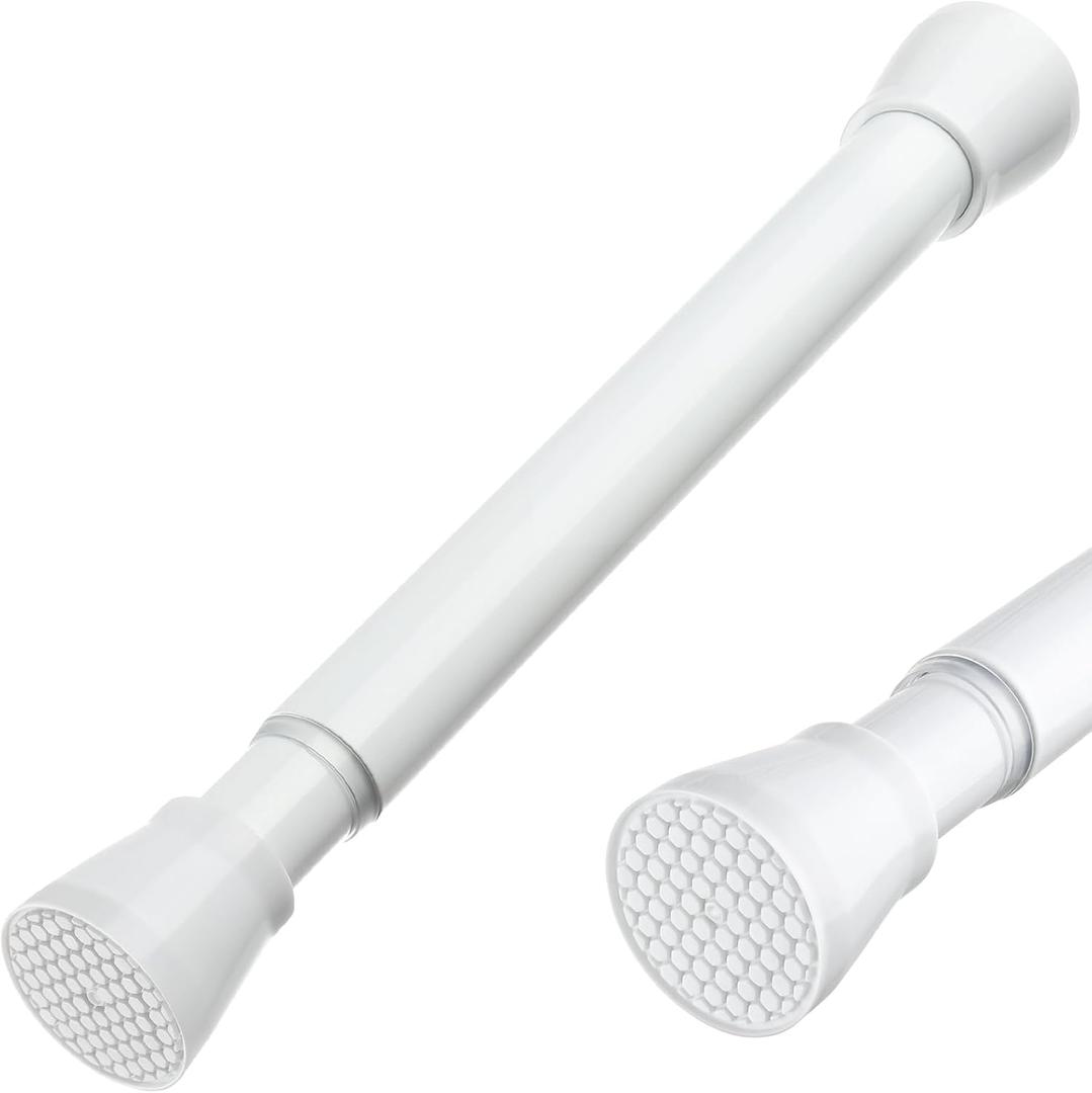 MEXAU White Tension Rod 16 To 26 Inch Spring Curtain Rod Adjustable Tension Curtain Rods No Drilling Short Tension Rod Extendable Small Spring Tension Curtain Rod for Closet Cupboard Bars Refrigerator