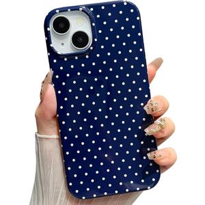 Jmltech for iPhone 14 Case Polka Dot Phone Cases Aesthetic Design Trendy Simple Case Slim Shockproof Protective Cover Navy Blue