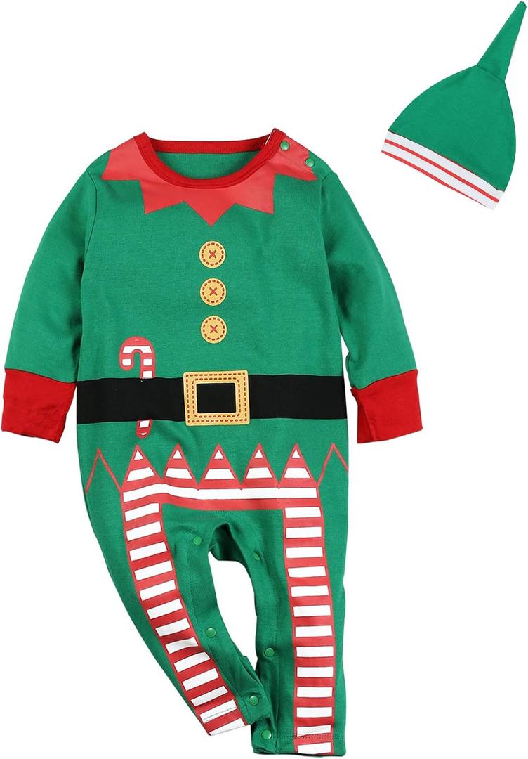 Little Fancy Baby Boys Girls Funny Elf Costume Christmas Romper (Green)