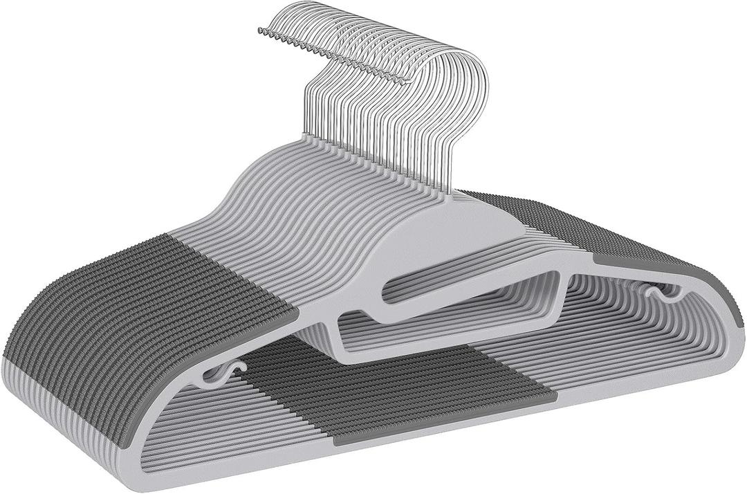 BAGAIL Plastic Hangers 50 Pack with Non-Slip Design,0.2 Inches Thick, 360Swivel Hook Space Saving Organizer for Bedroom Closet, Shirts, Pants(Grey- S Shaped) (Gray)