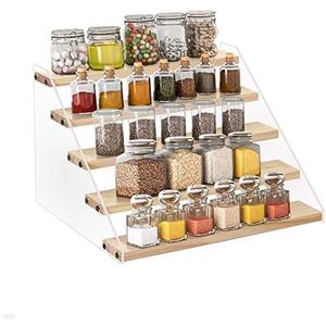 VAEHOLD Spice Rack Organizer for Cabinet & Countertop - Seasoning Organizer Spice Shelf - Space Saving Wooden Display Risers Shelf Showcase Fixtures Jewelry (5 Tier)