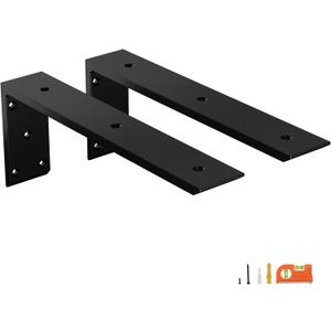 2-Pack 16 Inch Countertop Support Brackets, Heavy Duty L Brackets for Quartz/Wood/Laminate/Granite Countertops | 3/8" Thick Metal Steel | Frosted Black Powder Coated