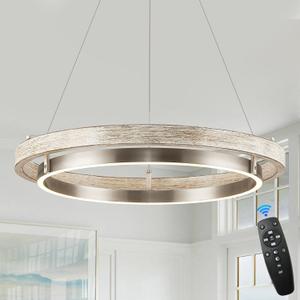 LED Ring Chandelier Weathered Wood Nickel Chandelier Dimmable Round Foyer Chandeliers Light Farmhouse Circular Chandeliers for Dining Room Entry Bedroom Office Living Room, 24in