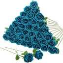 35Pcs Teal Artificial Roses with Long Stems, Blue Green Fake Silk Rose Artificial Flowers Bulk for Bridal Wedding Bouquet Centerpiece Ball Arrangement Party Decor