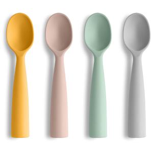 Vicloon Silicone Baby Feeding Spoons - 4 PCS First Stage for Infants, Ultra-Durable & Chewproof, Dishwasher Safe Baby Utensils (Gray Green Pink)