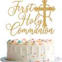 First Holy Communion Cake Topper, God Bless, Baptism Cake Decorations, First Communion Decor, Religious Baptism Christening Baby Shower 1st Birthday Party Decorations Gold Glitter