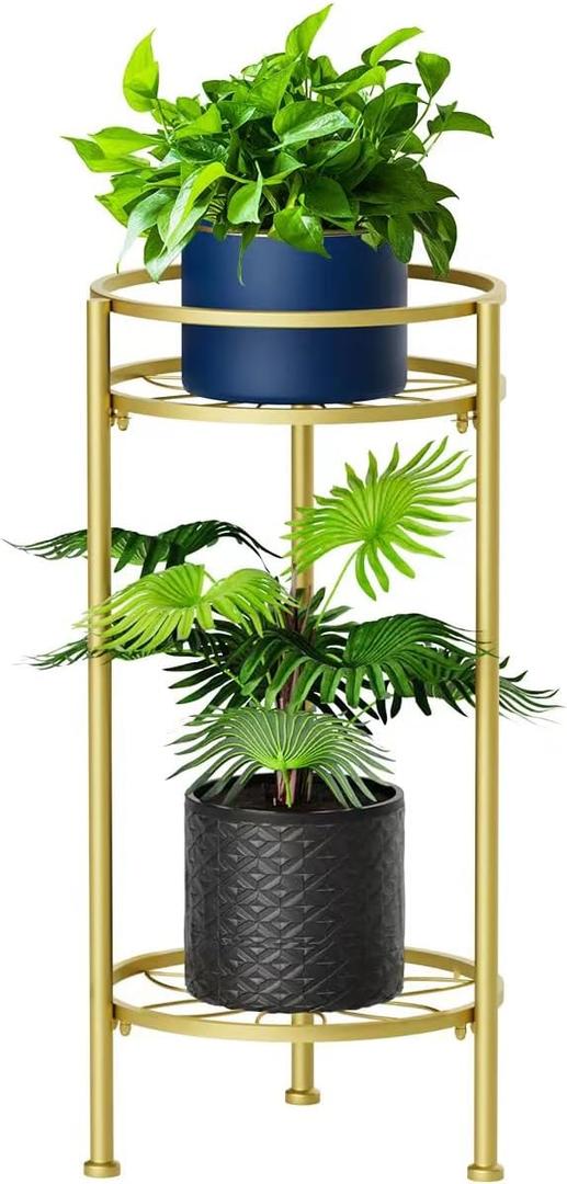 H HOMEXIN Plant Stand Indoor, 2 Tier Metal Tall Plant Stands 23.4" Multiple Plant Rack Holder, Heavy Duty Rustproof Flower Shelf Display for Apartment Corner Home Garden Patio