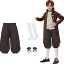 Boys Colonial Costume Set Knicker Pants Shoe Buckles White Socks Accessories for Colonial Style Boys Knicker Pants, Brown, 8