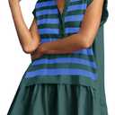 Fisoew Womens Summer Sweatshirt Dresses Short Sleeve V Neck Casual Oversized Patchwork Mini Dress (Extra Large, Pattern-Green)