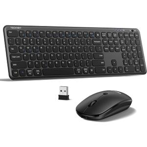 TECKNET Wireless Bluetooth Keyboard and Mouse Combo(2.4G USB + Dual BT), Rechargeable Keyboard Mouse Set, Full Size Quiet Slim Keyboards and Mice for Laptop, PC, iPad, Desktop, Black