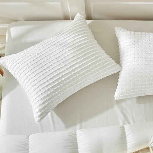 White Pillow Covers  Pillow Cases Soft Microfiber Pillow Cases Set of 2 Boho Textured Pillowcase with Envelope Closure(White, 30x50x2)(8x8x20cm)