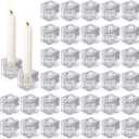 Hsei 36 Pcs Square Glass Taper Candle Holders Bulk 1.5 Inch Small Glass Candlestick Holders for 0.98 Inch Tapered Stick Candle for Wedding Table Centerpiece Decoration(Clear)