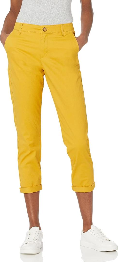 Amazon Essentials Women's Mid-Rise Slim-Fit Stretchy Cropped Tapered Leg Khaki Dress Pants, Dark Yellow, 16 Plus
