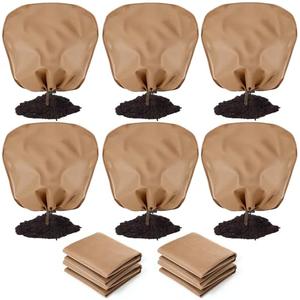 Wesnoy 6 Pcs Winter Plant Covers Freeze Protection Reusable Plant Protector Bag with Drawstring Warm Shrubs Cover Frost Protection Planting Jacket Bags for Outdoor Garden, Brown (39.4 x 39.4 Inch)