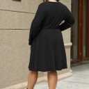 Nemidor Womens Plus Size Scooped Neck Long Sleeve Ribbed Midi Swing Dress with Pocket NEM543 (Black)